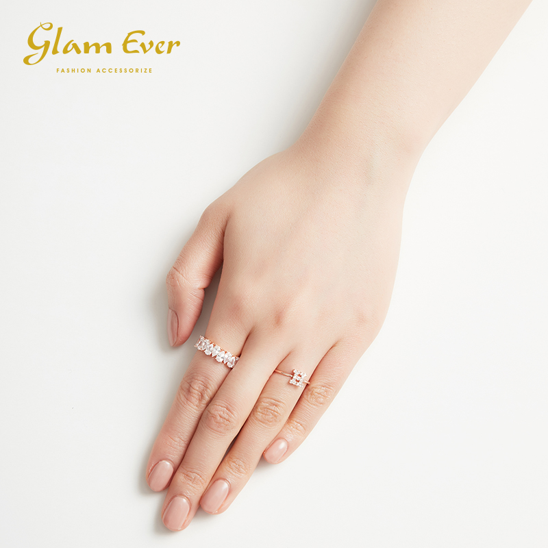 Glam Ever英文字母戒指女款网红潮人日韩个性开口玫瑰金