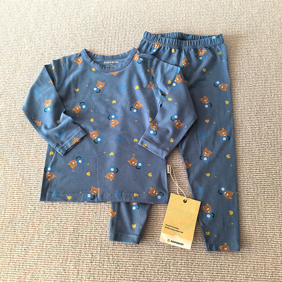 90-170码~四季款男女童装 莫代尔棉弹力柔软卡通家居服内衣套装 - 图1