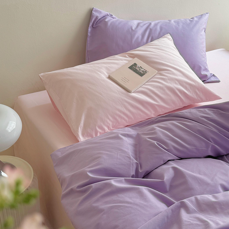温柔紫简约纯色全棉床上四件套被罩宿舍床单三件套纯棉1.8m床笠款 - 图0