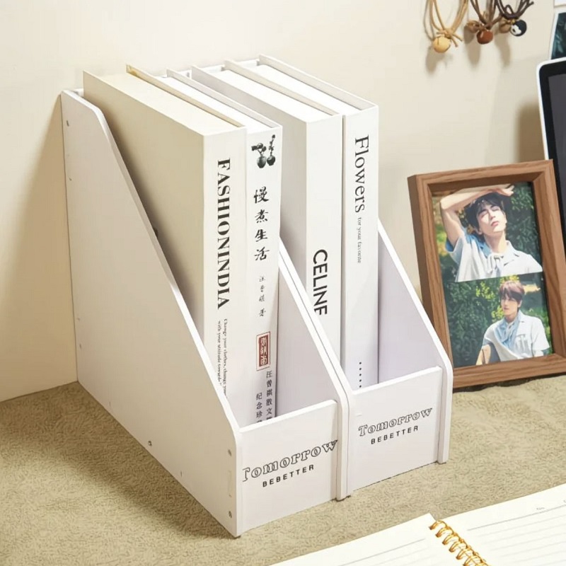 简约白色桌面书立收纳盒学生书桌整理神器书立架书本收纳盒 - 图1