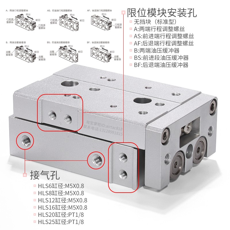 亚德客HLQ滑台HLS6/8/12/16/20/25X10X20X30X40X50X75X100S SA SB - 图1