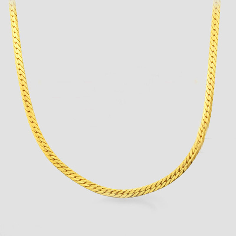 镀24k金光面4mm男生链条扁项链 豆豆龙饰品项链