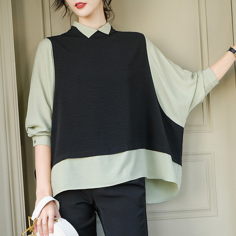 雪纺2022春秋装新款假两件宽松衬衫 织妤衬衫