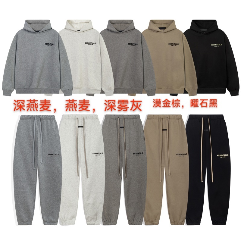 FOG ESSENTIALS美潮高街字母植绒秋冬休闲加绒连帽卫衣长裤套装男 - 图0