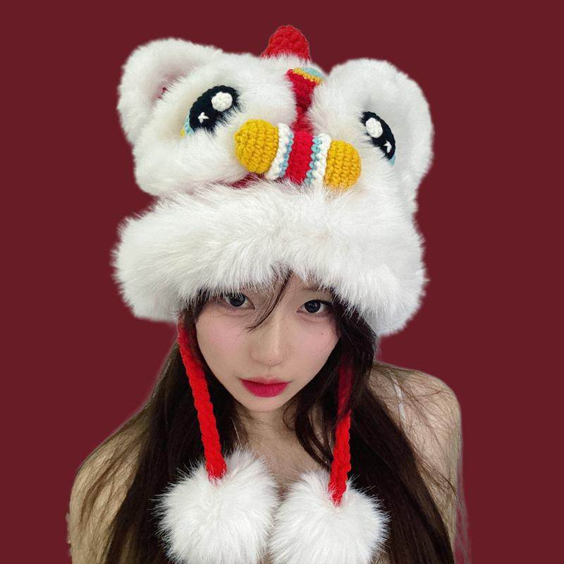 原创东方醒狮护耳帽材料包国风宝宝虎头帽保暖加厚国潮龙头送教程,淘宝优惠券,粉丝福利购,淘宝优惠卷