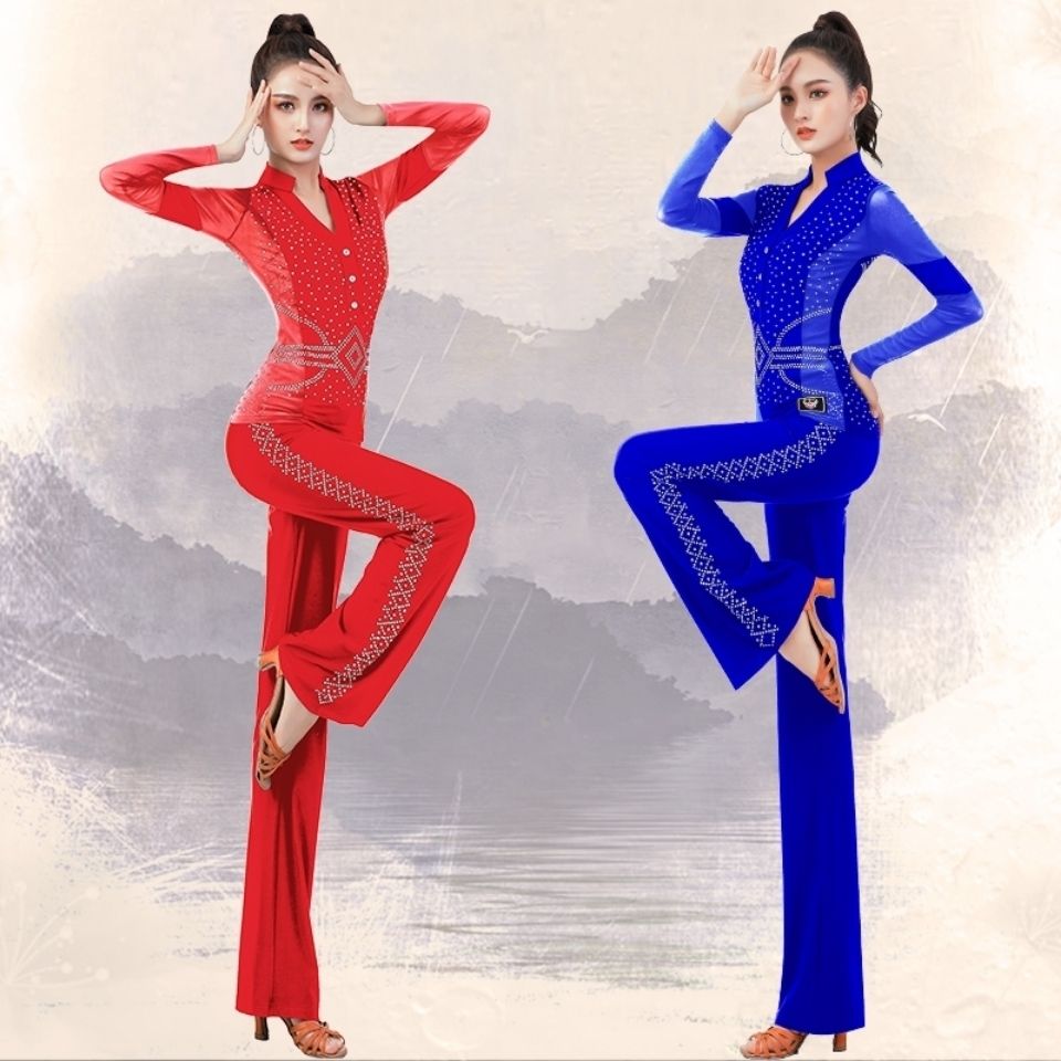 越野营拉丁舞练功服女镶钻V领服装果果不不新款上衣吉特巴舞蹈服 - 图2