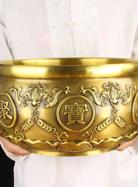 加厚铜聚宝盆摆件铜中式
