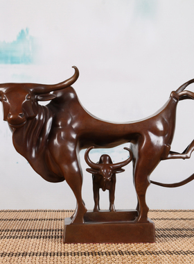 高温彩绘铜牛虎铜案摆件  铜牛摆件 铜华尔街牛摆件
