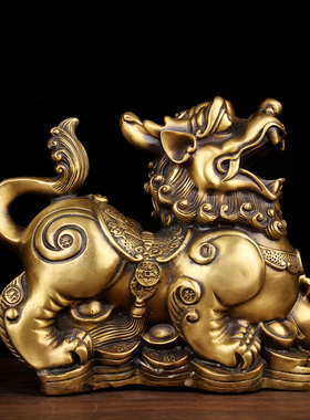 26号擦黑色铜金钱貔貅摆件一对