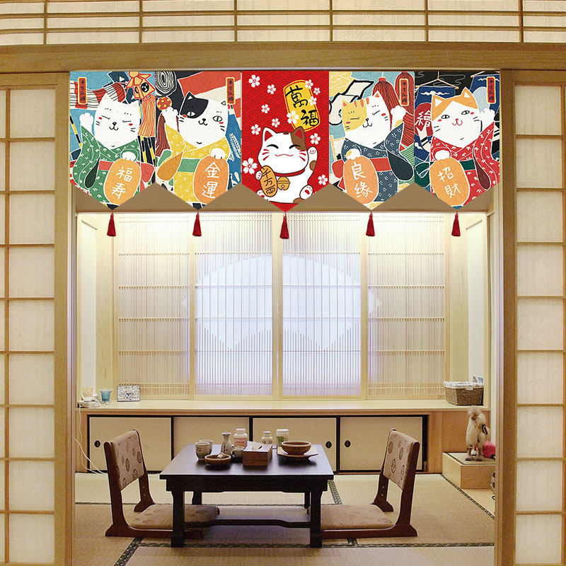 日式招财猫三角挂旗门帘挂帘短帘店铺隔断帘装饰商店半帘寿司店帘,淘宝优惠券,粉丝福利购,淘宝优惠卷