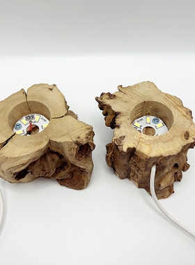 实木树段灯光球底座水晶柱底座晶簇矿标灯座白光彩光暖光