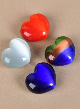 七彩绚丽猫眼石原石爱心形水晶石桃心儿童玻璃宝石标本科普大全