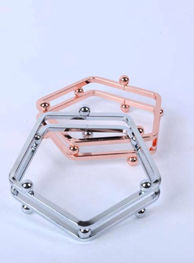 新款合金六边形双层展示架矿石水晶球奇石标本底座支架展览馆陈列