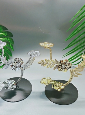 新款水晶球底座球托支架摆件装饰合金基座梅花三球造型金属工艺品