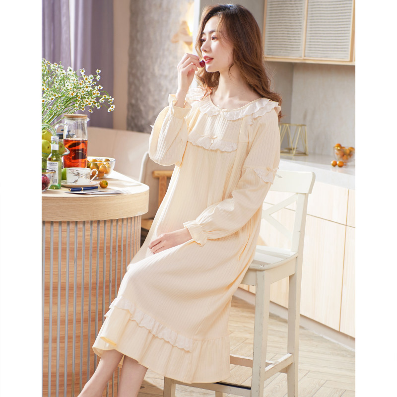 睡裙春秋纯棉长袖长款孕妇睡衣裙子 邦朵睡裙