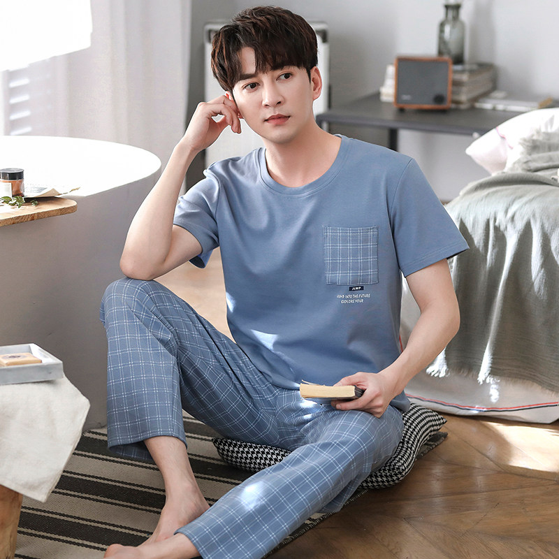男士夏季纯棉短袖长裤男款短裤睡衣 邦朵睡衣/家居服套装