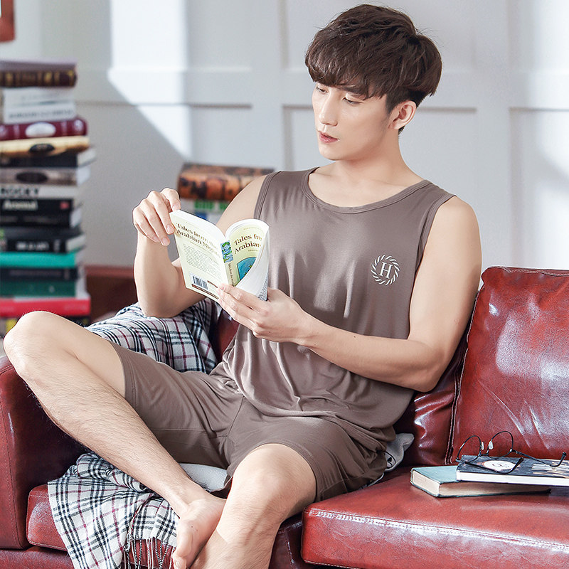 男士夏季莫代尔棉绸无袖短裤睡衣 邦朵睡衣/家居服套装