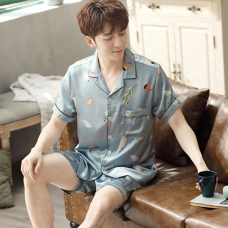 男士夏季冰丝短袖短裤青少年睡衣 邦朵睡衣/家居服套装