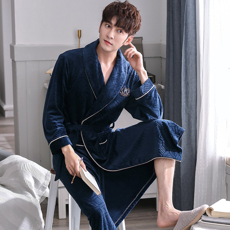 秋冬珊瑚绒一体式男士加肥男款浴袍 邦朵睡袍/浴袍