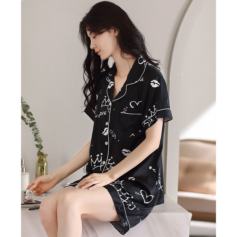 夏季冰丝短袖短裤高级感仿真睡衣 邦朵睡衣/家居服套装