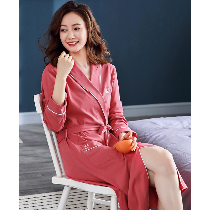 情侣春秋纯棉长袖2021年新款女睡衣 邦朵睡袍/浴袍