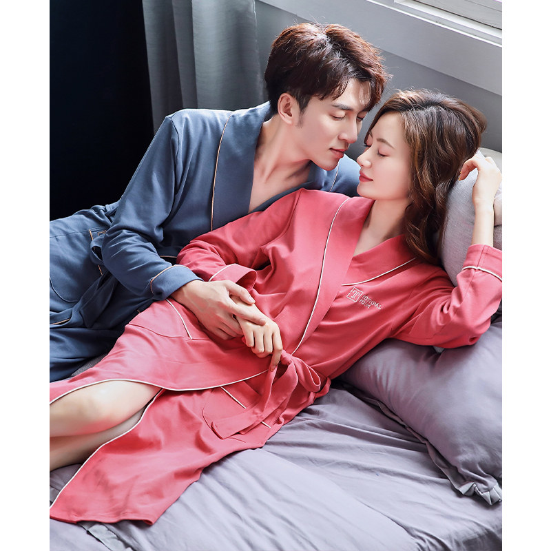 情侣春秋纯棉长袖2021年新款女睡衣 邦朵睡袍/浴袍