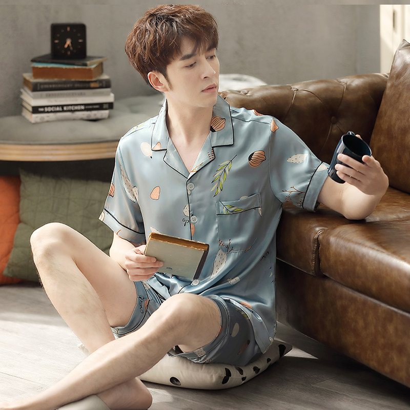 男士夏季冰丝短袖短裤青少年睡衣 邦朵睡衣/家居服套装