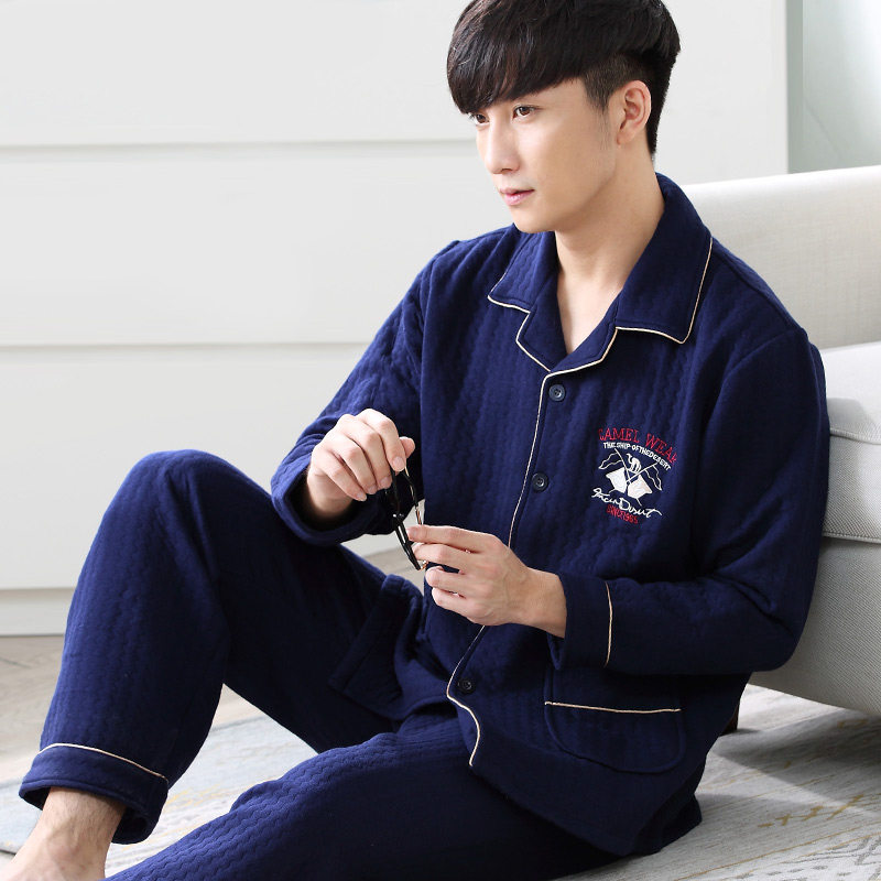 秋冬款男士长袖纯棉加棉秋季睡衣 邦朵睡衣/家居服套装