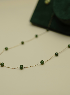 新中式复古纤细和田碧玉项链清冷感气质锁骨链小众高级感女60118