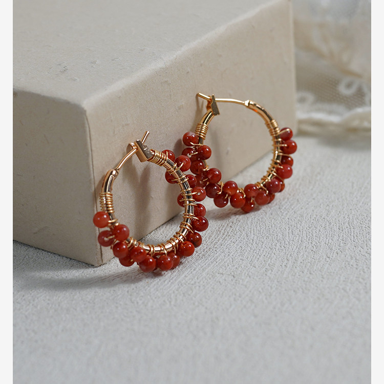 复古小众气质绕红玛瑙圆形耳扣新中式古风优雅耳环甜美耳饰40962,淘宝优惠券,粉丝福利购,淘宝优惠卷