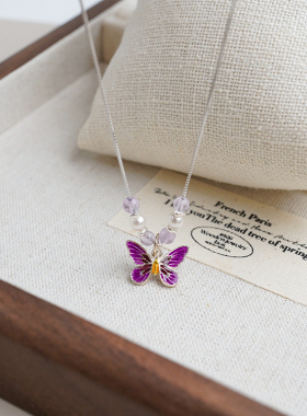 小众轻奢高级感紫蝴蝶紫水晶项链925纯银清新复古锁骨链甜美40669