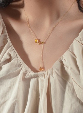 小众设计感黄水晶水滴项链925银轻奢高级感简约锁骨链通勤女40374