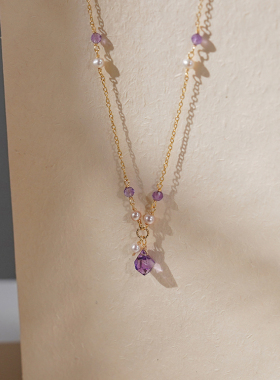 小众设计紫水晶珍珠项链轻奢高级感锁骨链925纯银水滴饰品女40539