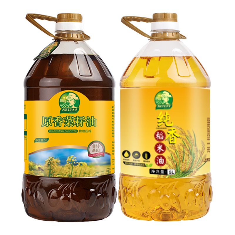 探花村非转基因菜籽油5L纯香稻米油5L压榨菜油家用炒菜大桶食用油