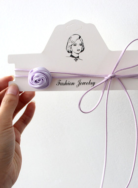 紫色蝴蝶结蕾丝项链女小众设计感锁骨链小清新爱心颈链脖子配饰