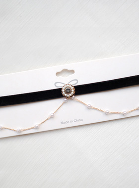 巴洛克项链饰品黑色丝绒珍珠