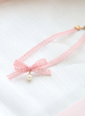 日系软妹少女颈带粉色桃心颈链ch