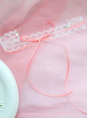 项链女蝴蝶结颈链2024新款仙女黑白蕾丝系带颈带Choker短款锁骨链