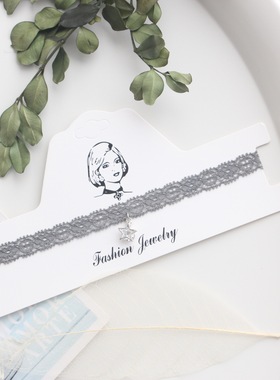 冷淡风灰色系颈链小众设计感chocker项圈水钻爱心蕾丝网红锁骨链