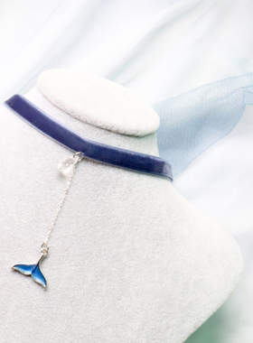 choker蓝色人鱼姬尾巴丝绒锁骨链