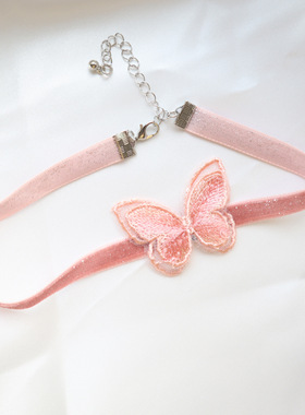 秋冬丝绒粉色项链女网红锁骨链