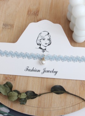 蓝色甜美蕾丝choker项圈民族风刺绣花朵锁骨链小众设计感项链配饰