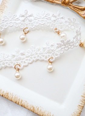 女夏季新款白色蕾丝项链锁骨链