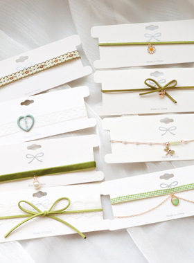 新款项链绿色锁骨链爱心颈链