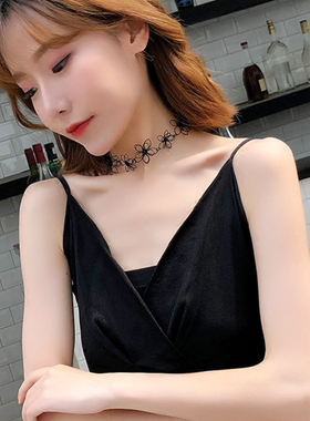 日韩版新款黑色水晶珍珠颈圈