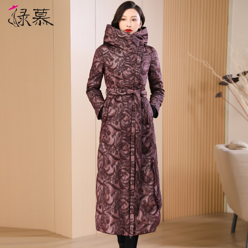 高级感咖色长款羽绒服2025冬季女装新款修身连帽小众过膝白鸭绒