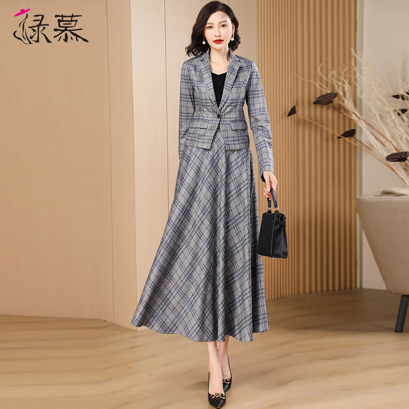 格子套装显瘦2023春秋季新款连衣裙 绿慕时尚套装