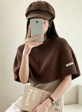 纯色针织套头外搭毛线披肩女2026秋冬季护颈保暖斗篷脖套罩衫短款