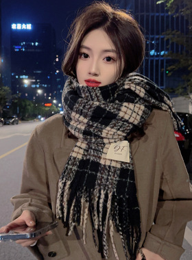 新款复古格子围巾女保暖围脖