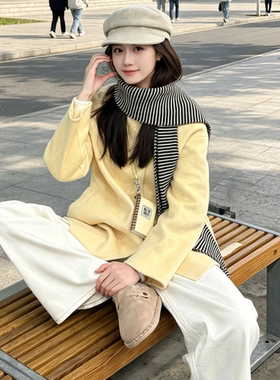 橘子家~复古经典黑米条纹针织围巾女秋冬季百搭窄版长条保暖围脖